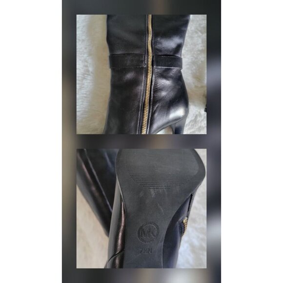 Michael Kors Black Leather Knee-High Boots Gold Hardware  Size 7.5M - Picture 8 of 9